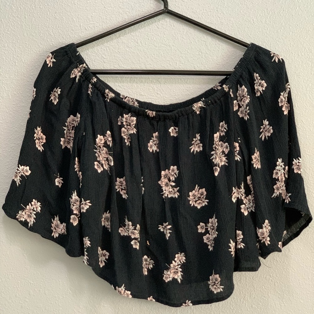 Black Floral Off Shoulder Top